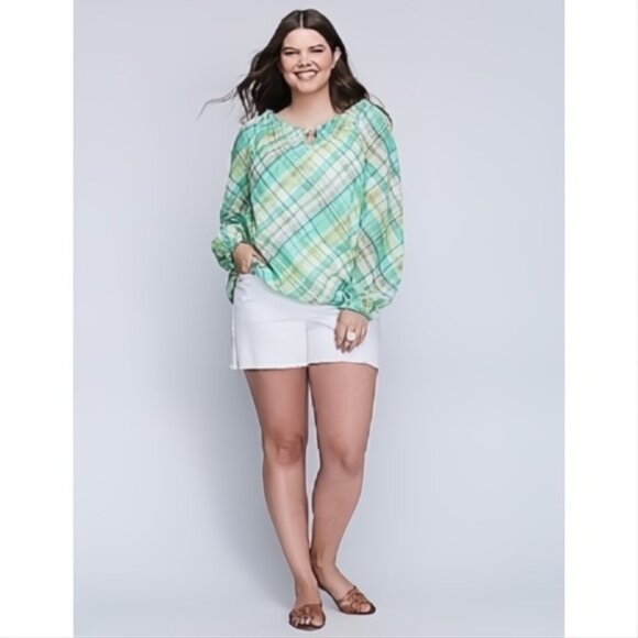 Lane Bryant Green Plaid Artist Top 26/28 - Picture 1 of 2